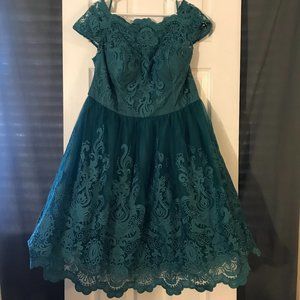 Teal Lace A-Line Formal Dress